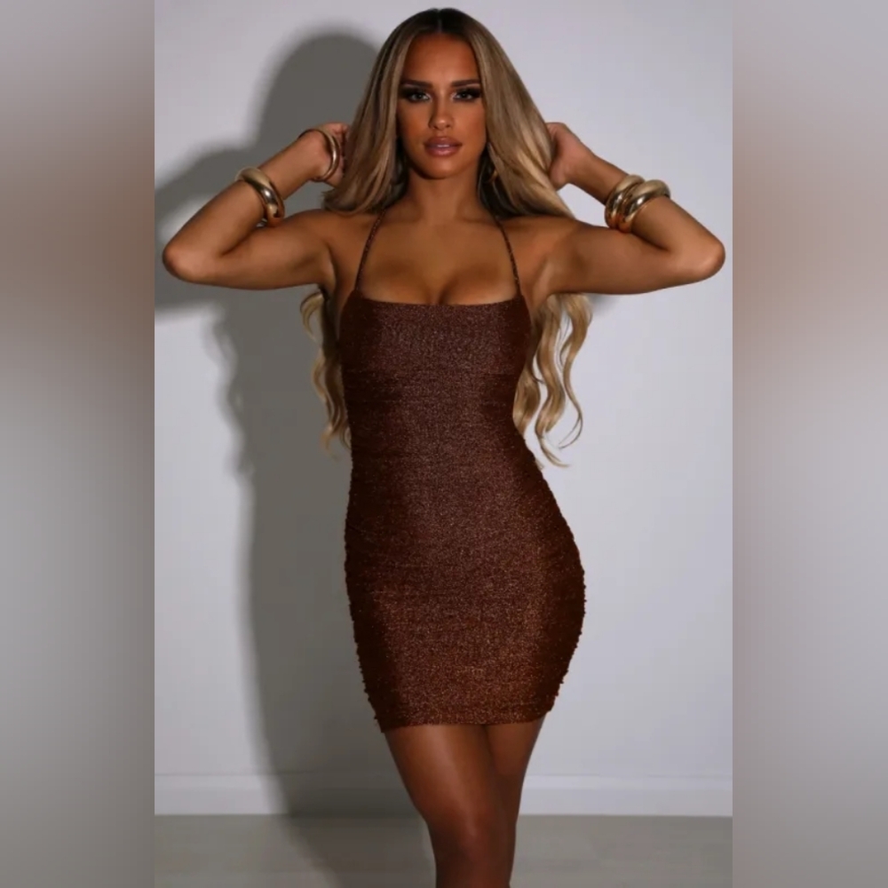 💘 Babyboo Fashion Bronze Sparkly Mini Dress - Picture 5 of 10
